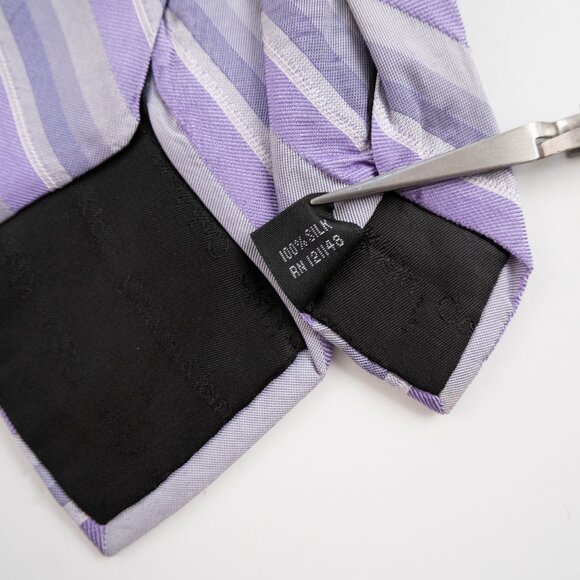 CALVIN KLEIN lavender purple silver stripe 100% silk skinny neck tie - Picture 6 of 7